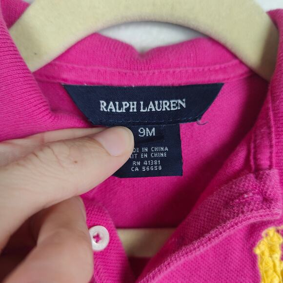 Ralph Lauren Polo Dress Baby Girls 9M Bright Pink Rugby Pique Cotton Preppy - Picture 4 of 5